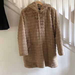 Cozy Ribbed Hooded Fur Coat
